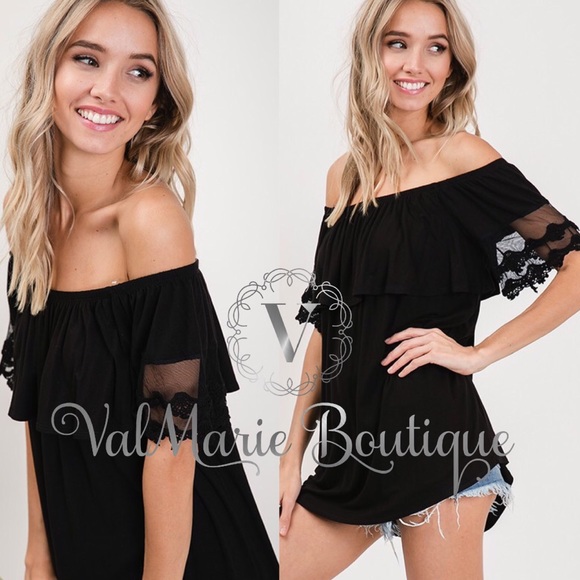 ValMarie Tops - Off shoulder Black Lace Accent Off shoulder Top